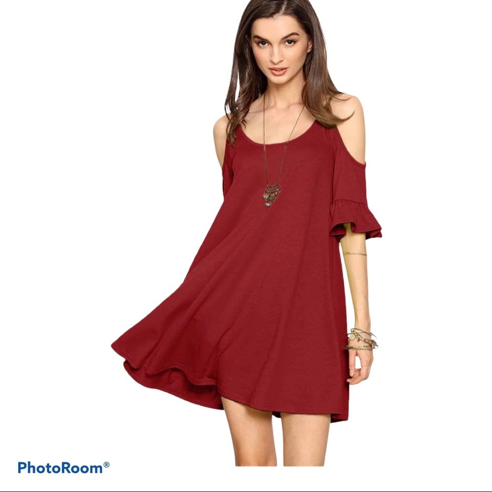 Red Cold-Shoulder Jersey Dress